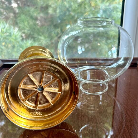 Vintage MCM FOHL Spring Fed Brass Candle Holder With Glass Shade - W. Germany - Picture 12 of 14